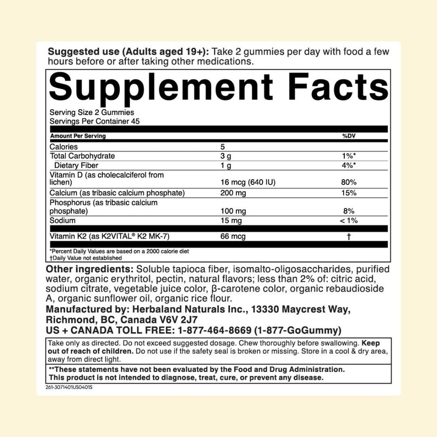 Herbaland Calcium Plus Nutrition Facts