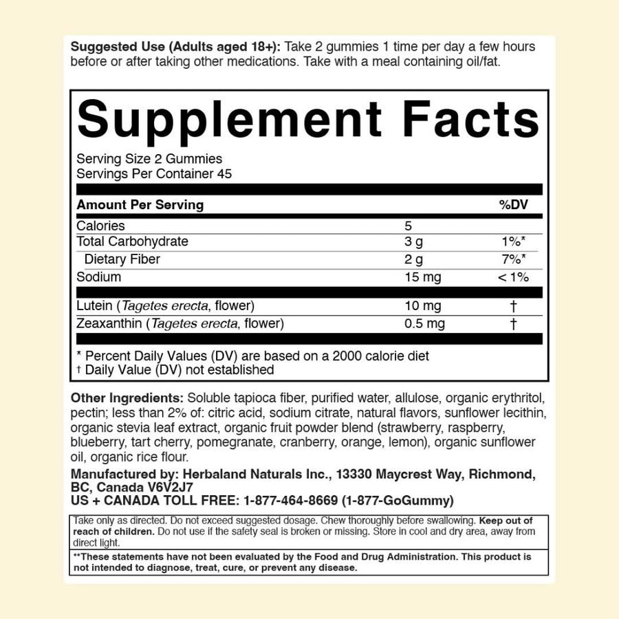 Herbaland Eye Care Nutrition facts