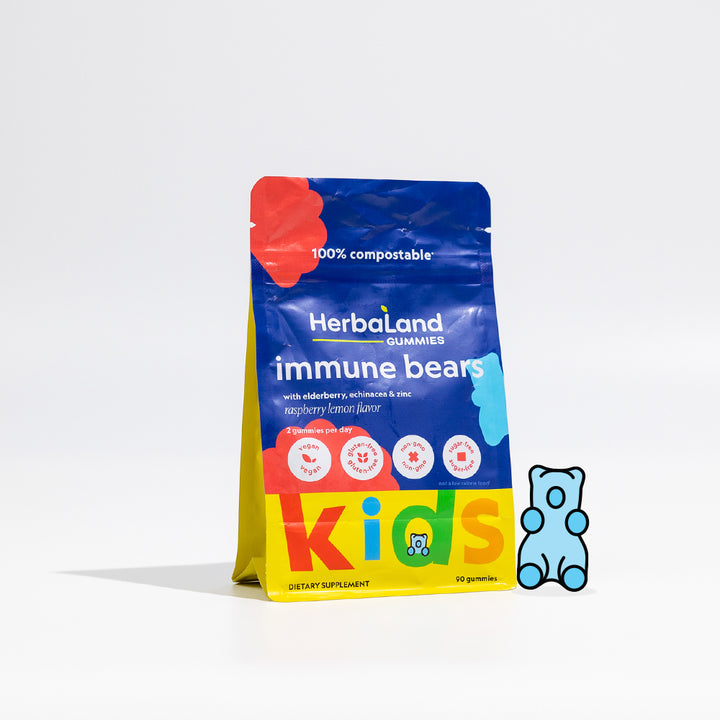 Vitamin gummies pouch of immune bears to boost immune system for kids with raspberry lemon flavor