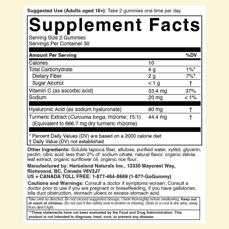 Herbaland Joint Care Nutrition facts