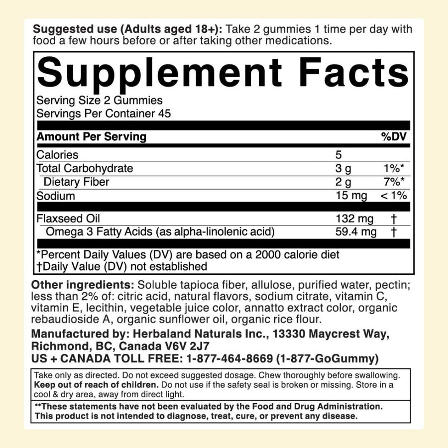 Herbaland Omega 3 for Adults Nutrition Facts