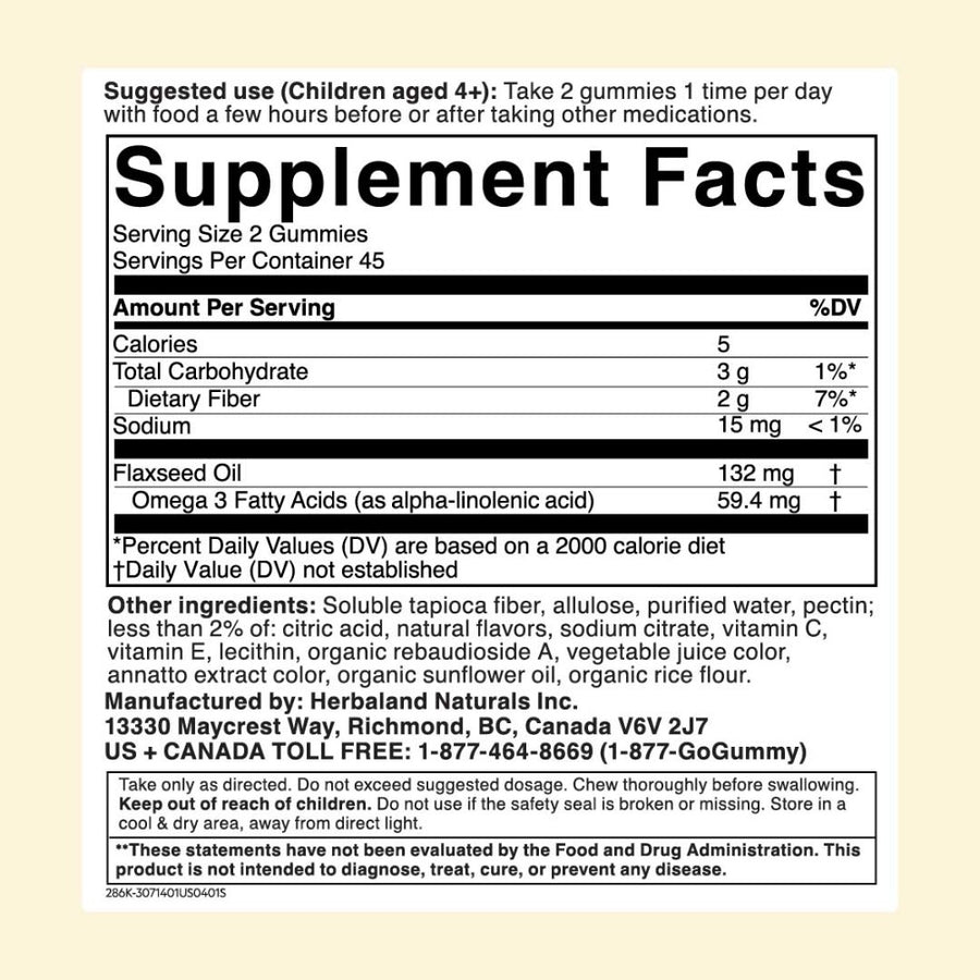Herbaland Omega 3 for Kids Nutrition Facts