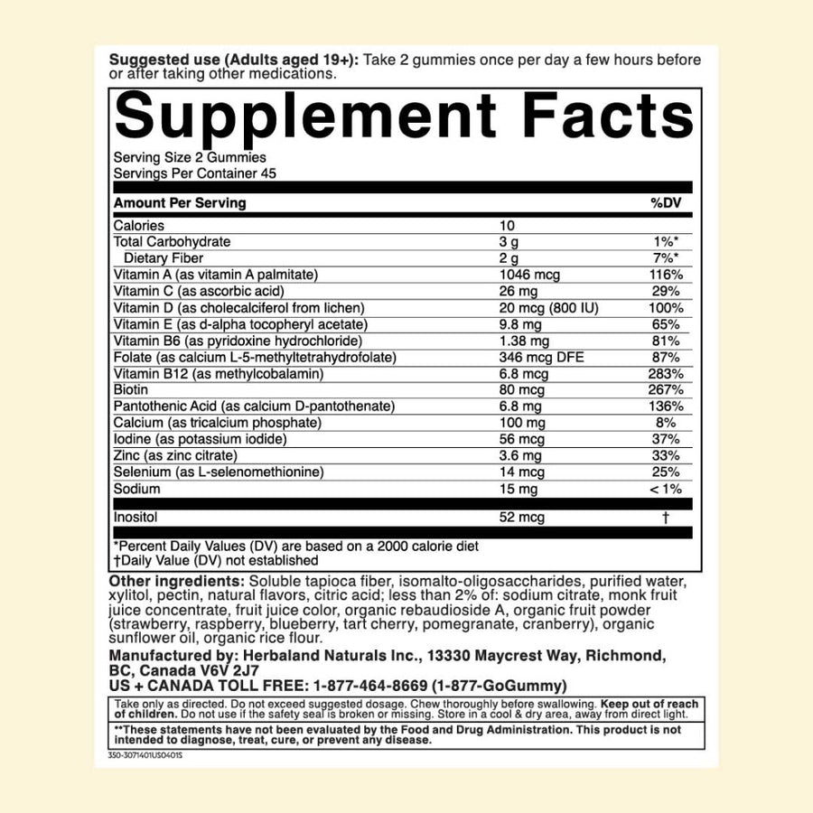 Herbaland Women Multi Nutrition Facts