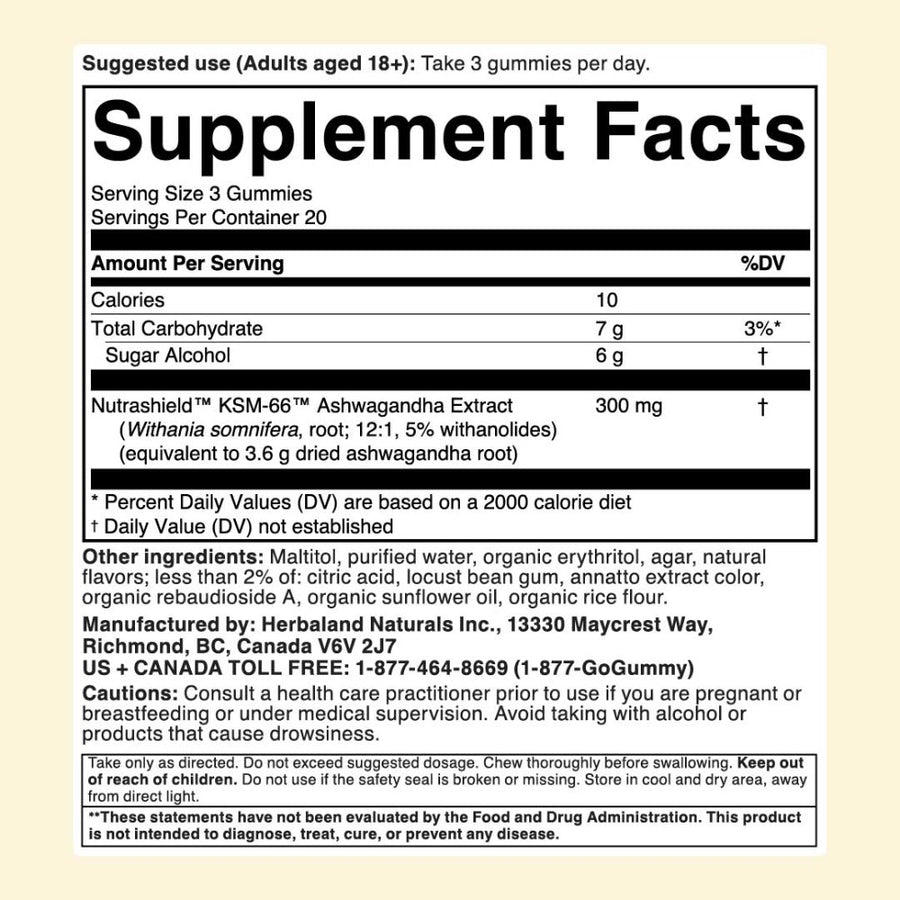 Herbaland Ashwagandha Nutrition Facts