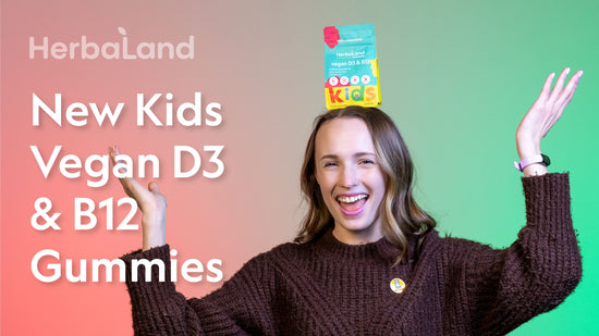 An introduction video about herbaland vegan d3&b12 gummies with cherry watermelon flavor for kids